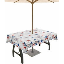 4th of July Outdoor Tablecloth with Umbrella Hole and Zipper Patriotic Stars Fireworks Tablecloths 60x120 Waterproof Table Cloths USA Flag Wood Grain Patio Table Cloth Cover for Independence Day Party
