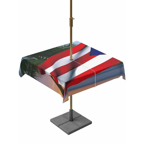 4th of July Outdoor Tablecloth with Umbrella Hole and Zipper Puerto Rico Flag Square Tablecloths 54x54 Inch Waterproof Beach Coco Palm Tree Patio Table Cover for Outdoor Tables BBQS Party Decor