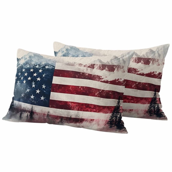 4th of July Outdoor Waterproof Pillow Covers, Forest Independence Day USA Flag Decorative Rectangle Throw Pillowcase Sofa Cushion Sham for Patio/Couch/Chair, 20"x12" 2 Pack