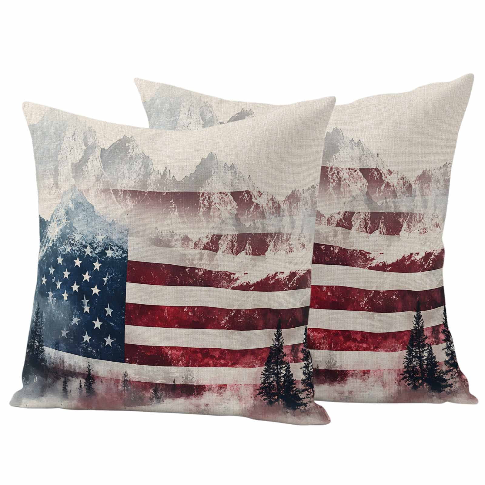 4th of July Outdoor Waterproof Pillow Covers, Forest Independence Day USA Flag Decorative Square Throw Pillowcase Sofa Cushion Sham for Patio/Couch/Chair, 18"x18" 2 Pack