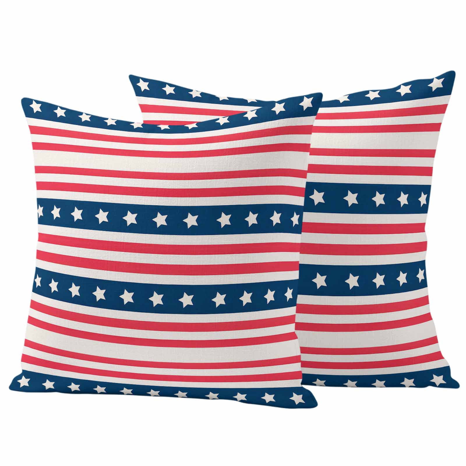 4th of July Outdoor Waterproof Pillow Covers, Independence Day Patriotic Red Blue Striped Decorative Square Throw Pillowcase Sofa Cushion Sham for Patio/Couch/Chair, 16"x16" 2 Pack