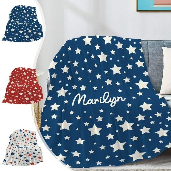 4th Of July PALIFEUR Flannel Blankets, 27.55 x 39.37 Inch Patriotic Throw Blanket, Independence Day Throw Blanket for Couch Bed Office, Star Decorate Soft Lightweight Blanket