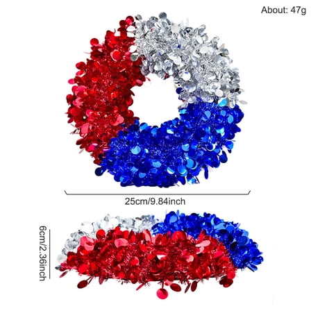 4th of July PALIFEUR Wreath, 9.84 Inch Patriotic Wreaths for Front Door, Artificial Floral Spring Wreaths Decorations for Memorial Day Independence Day Veterans Day, Red Blue White