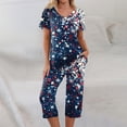 thumbnail image 1 of 4th of July Pajamas for Women Set Red Blue and White Stars Print Nightwear Set Short Sleeve Shirts and Capri Pant Pjs Set Independece Day 2 Piece Outfits, 1 of 6