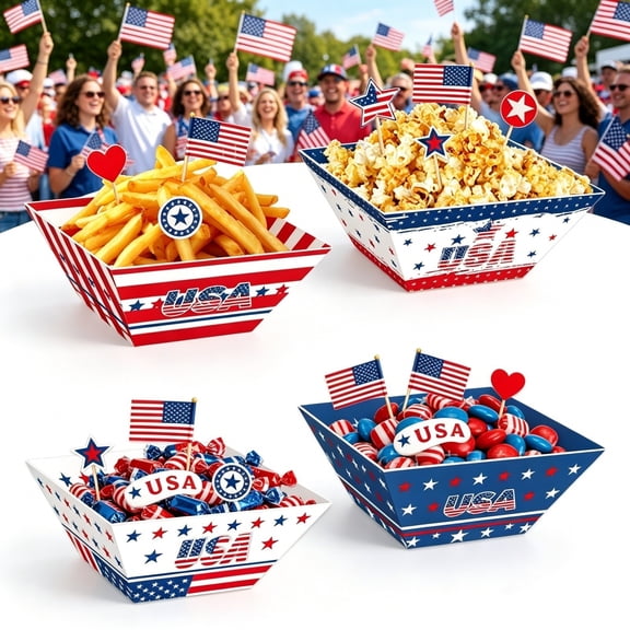 4th of July Paper Food Trays 12 Pcs, Disposable Patriotic Serving Trays for Memorial Day Independence Day Labor Day Veterans Day, Birthday Party Supplies, Table Decor for Summer Celebrations