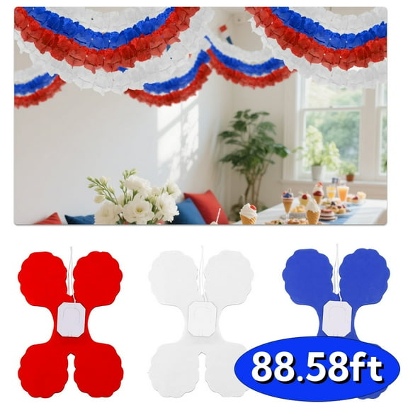 4th of July Garland Banners Red White and Blue Decor Patriotic Hanging Decoration Fourth of July Memorial Day Party Supplies Streamers for Independence Day Home Office 88.58ft Design 1