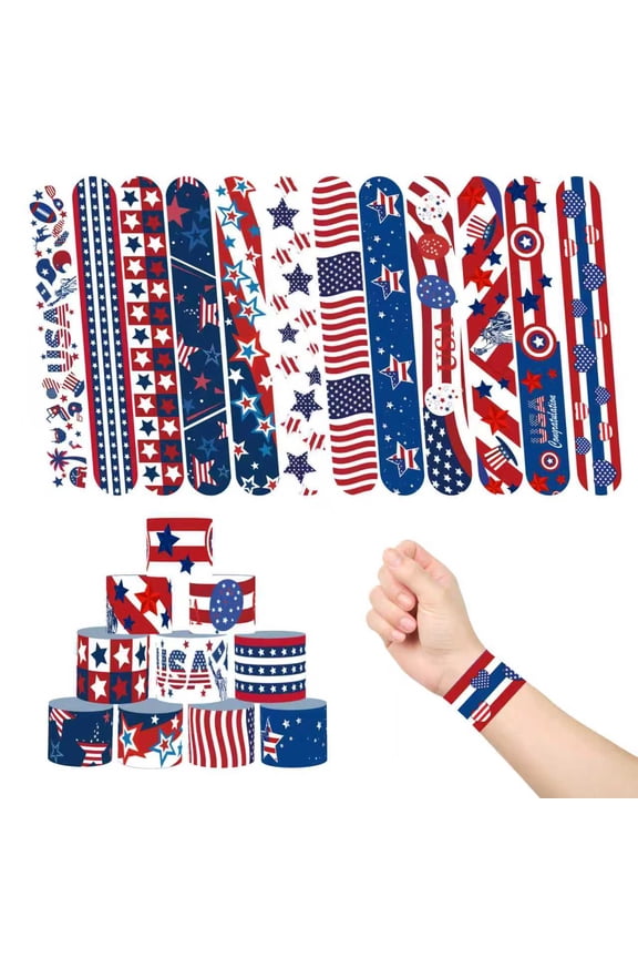 4th of July Party Favors Slap Bracelets for Kids 36PCS Red White and Blue American Flag Patriotic Snap Bracelet Bulk Independence Day Party Supplies Fourth of July Kids Toys Gifts Classroom Prizes
