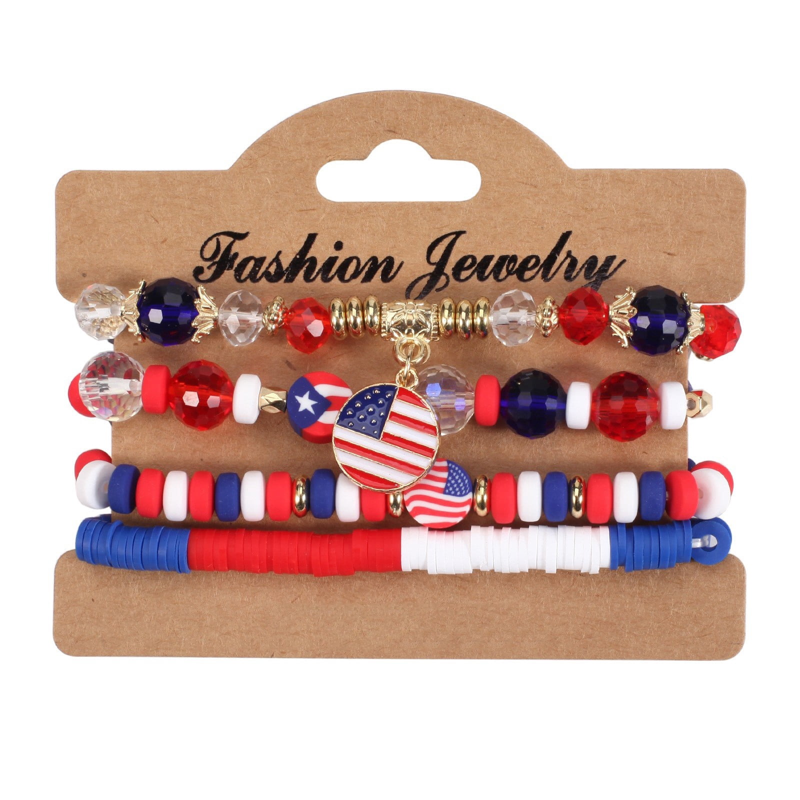 5-Pack American Flag Beaded Bracelets - Red White Blue Stretch Bracelets For 4th Of July, Patriotic Jewelry
