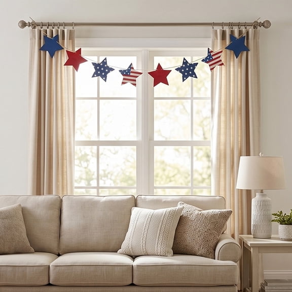 4th of July Party Supplies Patriotic Wooden Star Flag Banner Garland Independence Day Hanging Streamer Reusable Red White Blue Stars and Stripes Wall Hanging for Fireplace Mantel Holiday Decoration