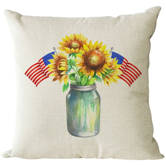 4th of July Patriotic American Decorative Throw Pillow Cover 18x18, God Bless America Est.1776 Stars Stripes Cushion Case, Faith Allegiance Family Freedom Home Sofa Couch Decor