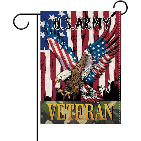 4th of July Patriotic Bald Eagle Decorative Garden Flag, America USA Army Veteran Yard Outside Home Decoration, American Burlap Outdoor Small Decor Double Sided 12 x 18