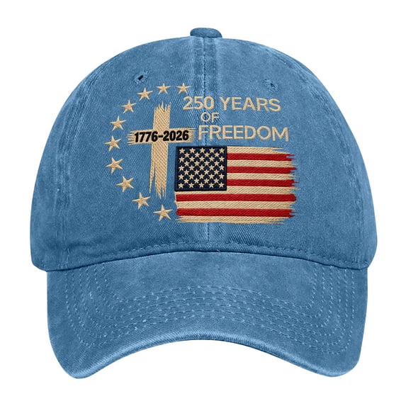 4th of July Patriotic Baseball Cap, Independence Day 1776-2026 250 Years of Freedom Printed Hat for Men and Women, Red White Blue Cotton Outdoor Sport Cap, 1PC