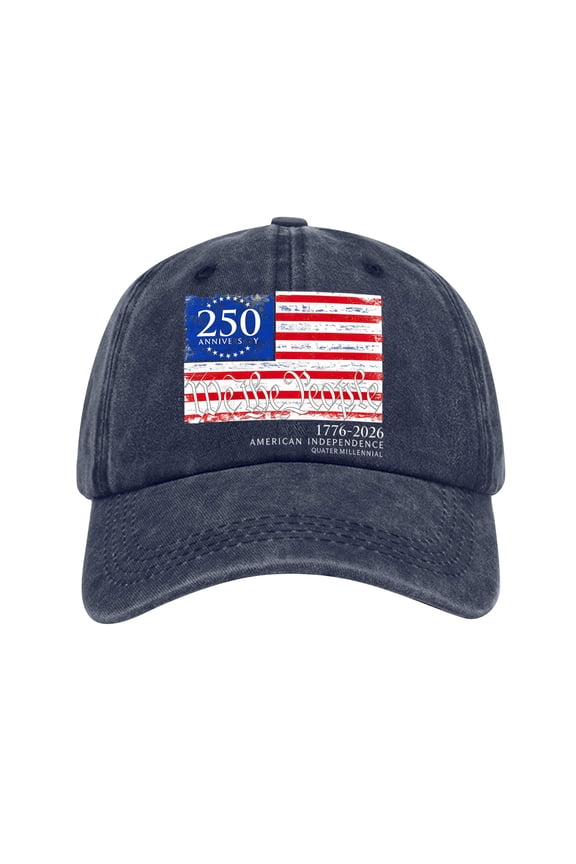 4th of July Patriotic Baseball Cap, Independence Day American 250th Anniversary We The People Distressed Washed Cotton Hat for Men and Women, Vintage Casual Sun Hat, 1PC