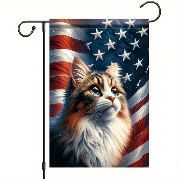 4th of July Patriotic Cat Garden Flag for Outside 12x18 Inch Double Sided America Flag Cute Kitten Memorial Day Independence Day Yard Flag Outdoor Porch Lawn Decoration