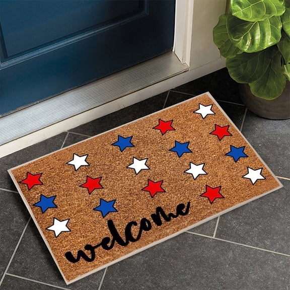 4th of July Patriotic Coir Door Mat Outdoor Red White Blue 250th Anniversary Star Welcome Rug Patriotic Doormat Non-Slip Entrance Rugs for Independence Day Memorial Day Home Decor 16 x 24 Inch