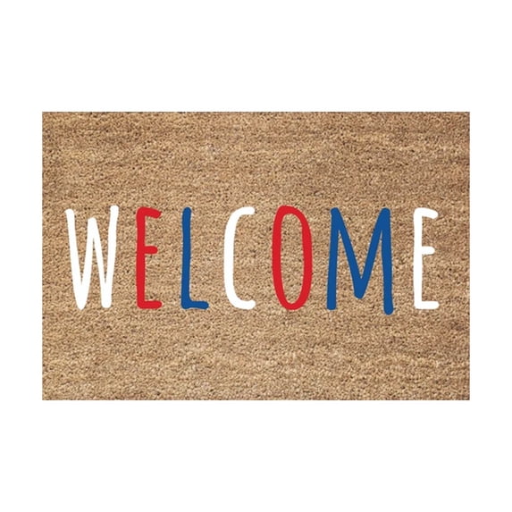 4th of July Patriotic Coir Door Mat Outdoor Red White Blue 250th Anniversary Star Welcome Rug Patriotic Doormat Non-Slip Entrance Rugs for Independence Day Memorial Day Home Decor 16 x 24 Inch