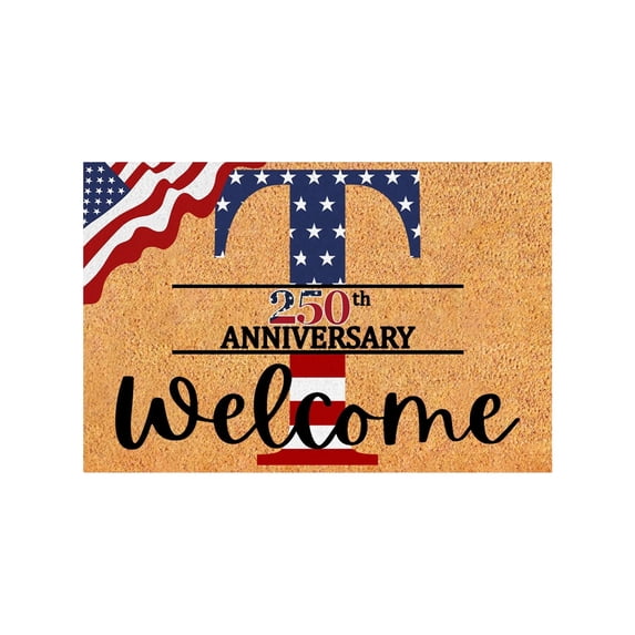 4th of July Patriotic Coir Door Mat Red Blue White Patriotic Outdoor Rug Star Coir Doormat Non Slip Independence Day Welcome Doormat for Outside Porch Front Decor S