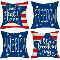4th of July Patriotic Decorative Throw Pillow Cover 18 x 18 Set of 4, America Let Freedom Ring Stars Stripes Porch Outdoor Home Decor, American USA Land That I Love Couch Sofa Cushion Case