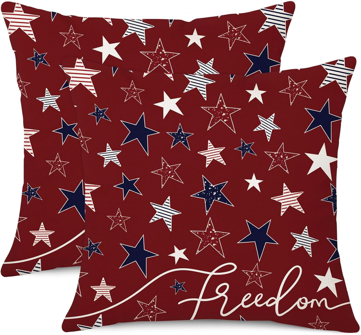 4th of July Patriotic Decorative Throw Pillow Cover 18x18 Set of 2 Red Blue Stars Freedom Memorial Day Independence Day Decorative Cushion Case for Home Decor