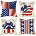 thumbnail image 1 of 4th of July Patriotic Decorative Throw Pillow Covers 18 x 18 Set of 4, America USA Freedom Paw Print Outdoor Pillowcase, American Blue Red White Stripes Stars Cushion Case Home Decor, 1 of 5