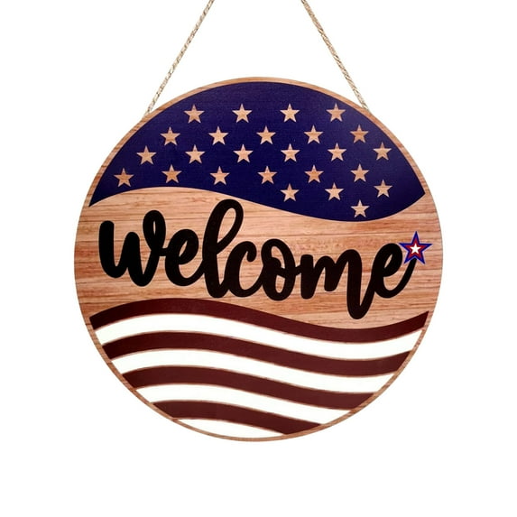 4th of July Patriotic Door Decorations - Independence Day Welcome Sign Decor - Wooden Door Hangers Wreath for Memorial Day Decorations for The Home Party Supplies