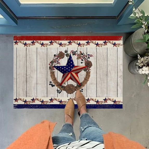 4th of July Patriotic Doormat Rug Red-White-Blue American Flag Stars Welcome Mat Non Slip Rubber Backing Outdoor Indoor Entryway Floor Mats Home Bathroom Decor 15.7x23.6inch