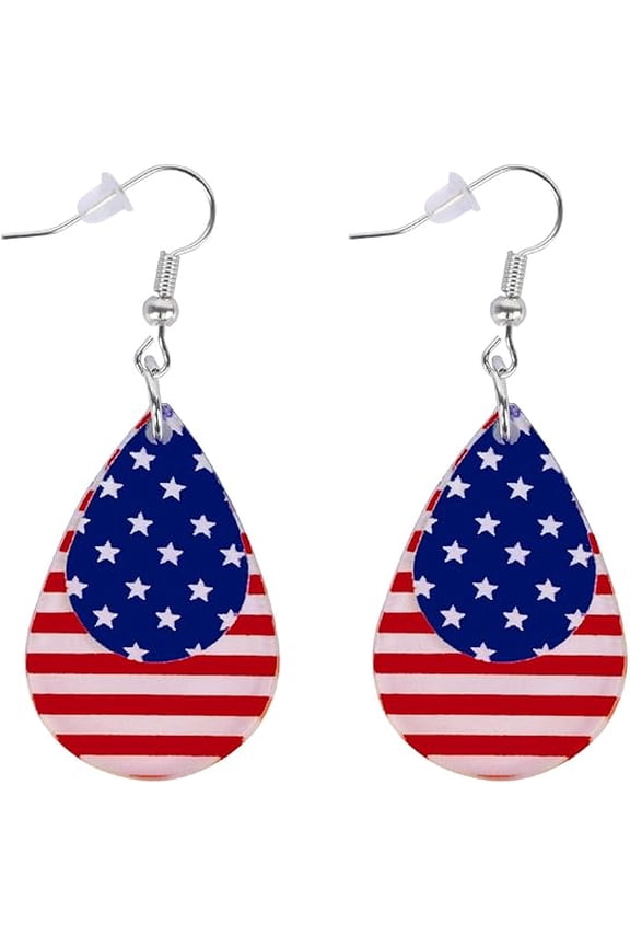 4th of July Patriotic Earrings for Women,Lightweight Red White Blue Flag Dangle Stud Earrings,Teardrop Design Earrings for Independence Day Veterans Day Memorial Day