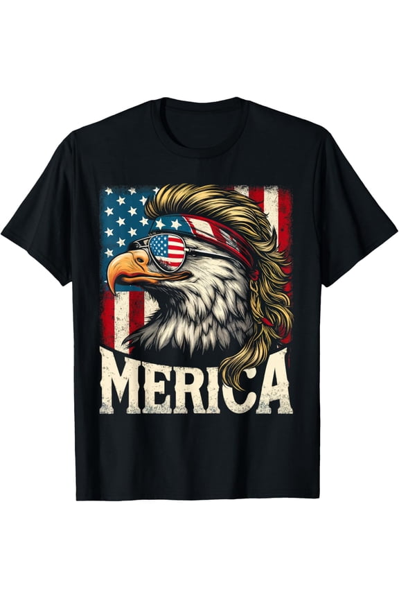 4th of July Patriotic Funny Eagle July 4th USA Merica T-Shirt- Classic Unisex 100% Cotton Crew Neck T-Shirt Breathable Casual Everyday Wear Affordable Graphic Free shipping t shirts
