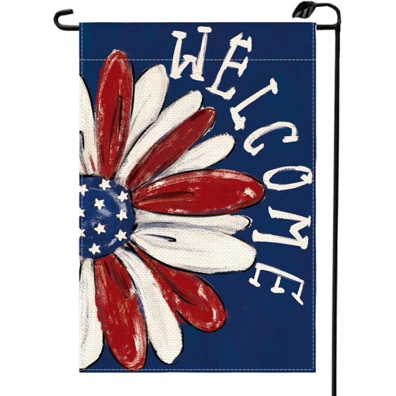 4th of July Patriotic Garden Flag 12.5x18 Double Sided for Outside Memorial Independence Day Floral Welcome Daisy Yard Outdoor Decoration Flag MG17-blue