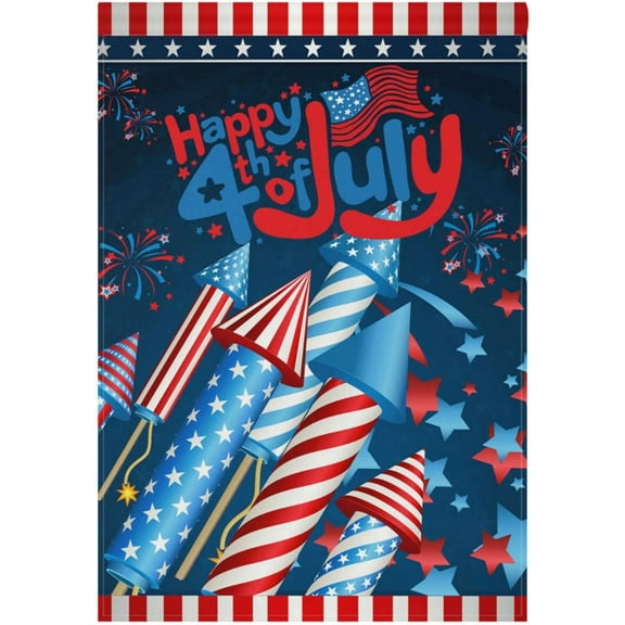 4th of July Patriotic Garden Flag 12 x 18 Double Sided, Firework USA America House Yard Flags Vertical Outdoor Indoor Holiday Banner Memorial Independence Day Decorations