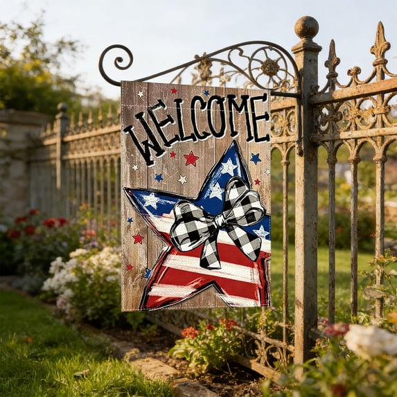 4th of July Patriotic Garden Flag, 12" x 18" Double Sided Outside Yard Flag, Independence Day Burlap Memorial Day Welcome American Stars and Stripes Flag