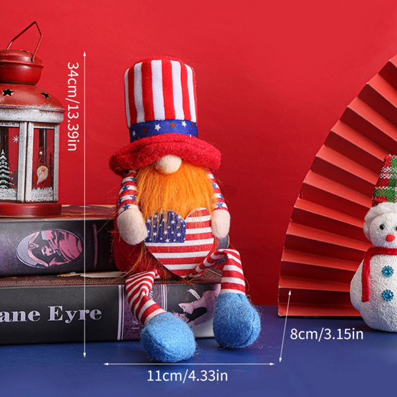 4th of July Patriotic Gnome for American Independence Day Gift Handmade Stars and Stripes Nisse Scandinavian Folklore Elf Dwarf Home Household Ornaments Kitchen Tiered Tray Decorations, 1PC