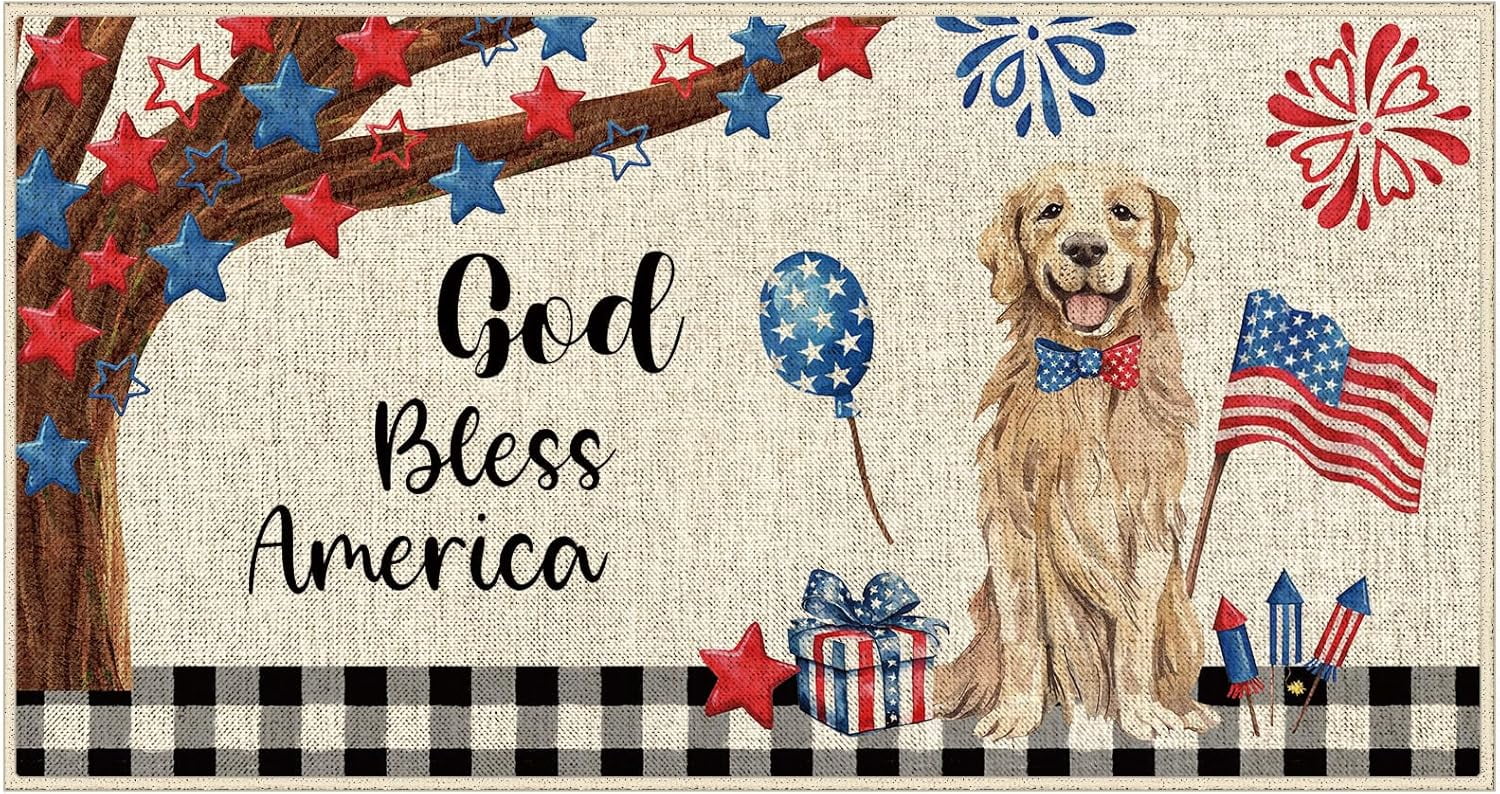 4th of July Patriotic Golden Retriever Door Mat Independence Day ...
