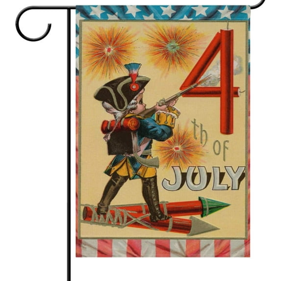 4th of July Patriotic House Flag 28 x 40 Double Sided, Vintage Soldier Boy USA America Garden Yard Flags Outdoor Indoor Holiday Banner Memorial Independence Day Decorations