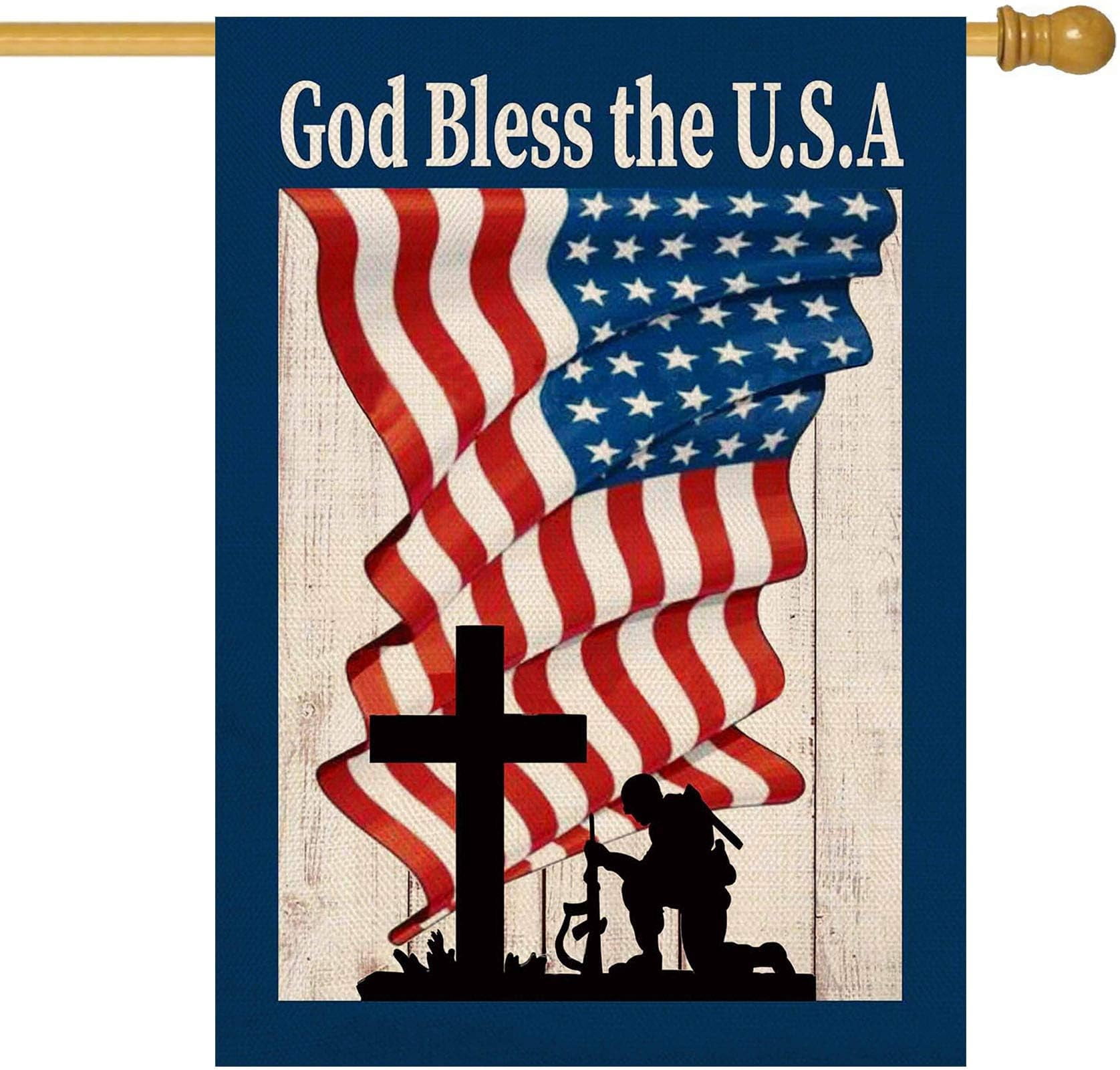 4th of July Patriotic House Flag God Bless America Memorial Day Double Sided Garden Flag Independence Day Large House Yard Flag Outdoor Outside Holiday Decoration 28 X 40 Inch