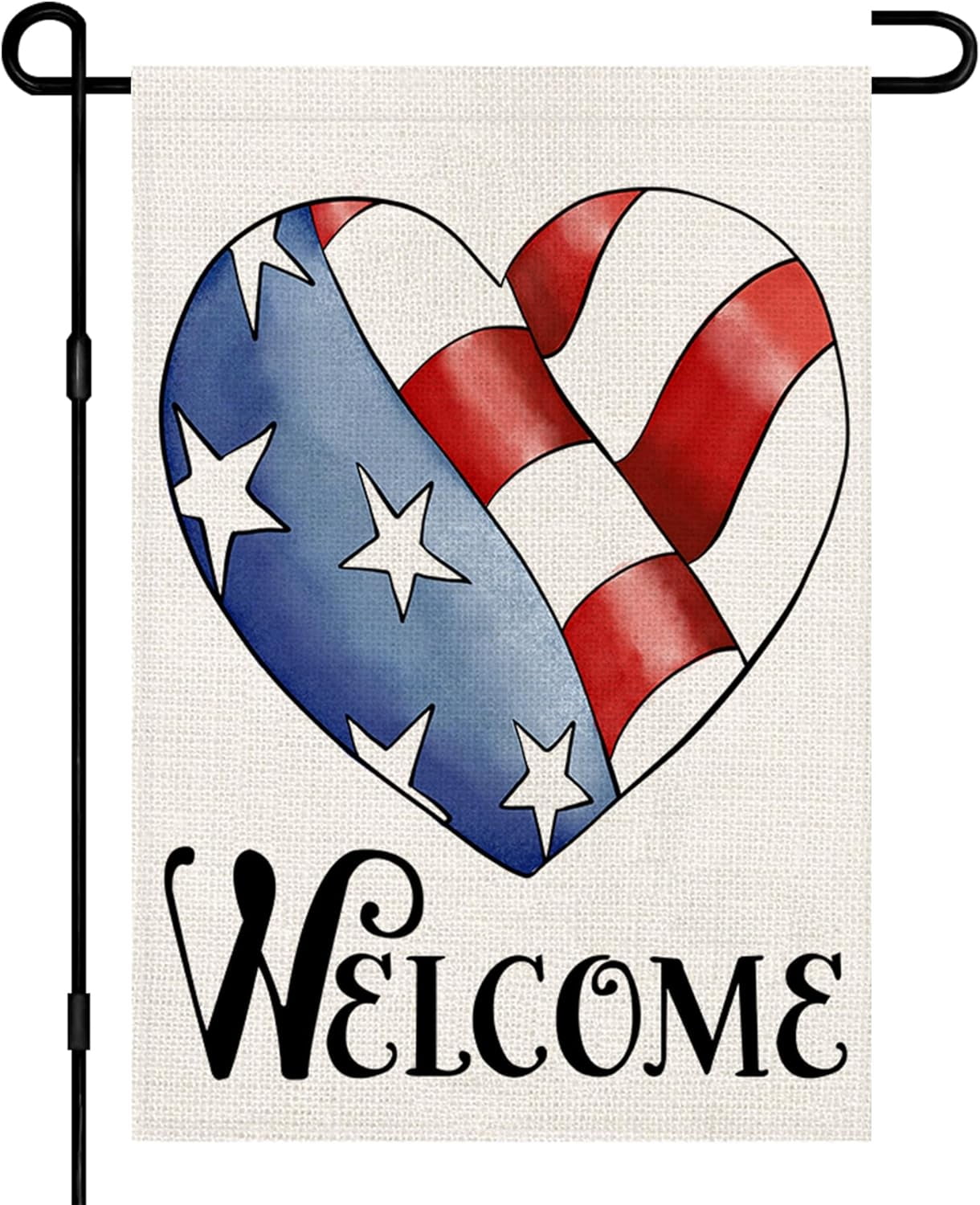 4th of July Patriotic Love Heart Garden Flag Double Sided Burlap, American Stars and Stripes