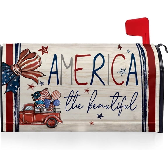 4th of July Patriotic Mailbox Covers Magnetic Standard Size 18x21 Inch, Red White and Blue Bow Independence Day Mailbox Wraps Post Letter Box Cover Decorations for Holiday Garden Yard Decor