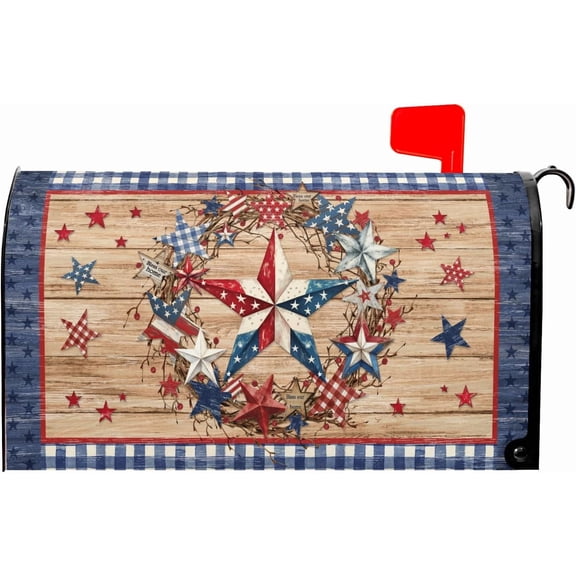 4th of July Patriotic Mailbox Covers Magnetic Standard Size 21 x 18 Inch American Flag Red Blue Star Mailbox Wraps Post Letter Box Cover for Garden Yard Outdoor Decorations