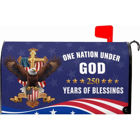 4th of July Patriotic Mailbox Covers Magnetic Standard Size 25.5 x 21 Inch 250th Anniversary 1776-2026 One Nation Under God Mailbox Wraps Post Letter Box Cover for Garden Yard Decor