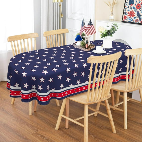 4th of July Patriotic Oval Tablecloth 60x102 Inch Waterproof Memorial Day Independence Day Tablecloth American Flag Washable Table Cloth for Party Picnic Dinner Home Decor