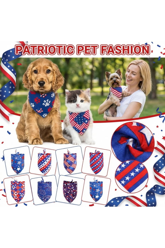 4th of July Patriotic Pet Bandana, Polyester Dog Bib Scarf for Small Dogs and Cats, Independence Day Decorative Accessory for Pets,July 4th Decorations