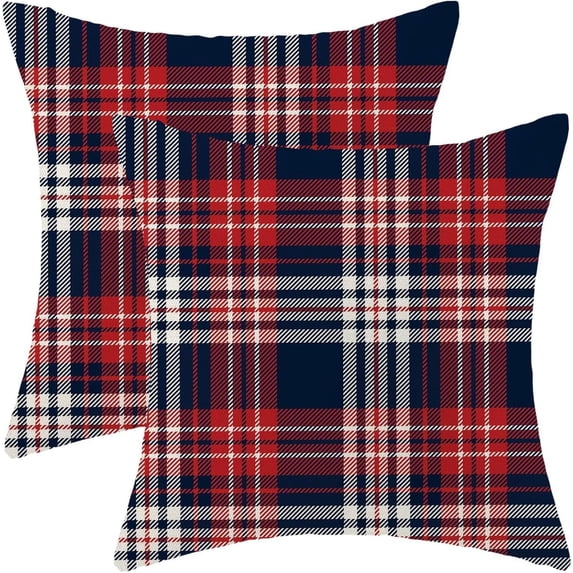 4th of July Patriotic Pillow Covers 18 X 18 Inch Set of 2 Memorial Day Red Blue Plaid Decorative Throw Pillow Covers Independence Day Pillowcase for Couch Home Sofa Outdoor Decor