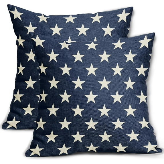 4th of July Patriotic Pillow Covers 18x18 Set of 2 Blue Star Americana Independence Day Outdoor Decorative Throw Pillow Cases Farmhouse Decor for Sofa Couch Bed Fourth July Holiday Decorations