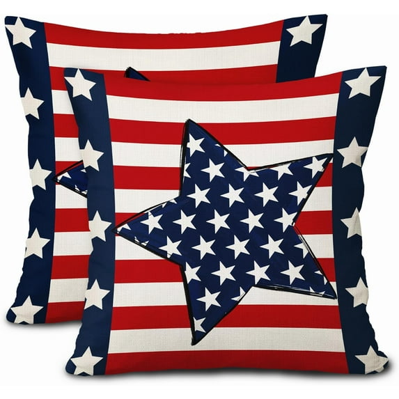4th of July Patriotic Pillow Covers 20X20 Inch Red Blue Stripes Stars Decorative Pillow Cases Set of 2 Memorial Day Independence Day Throw Pillows Home Decor for Sofa Couch Party Outdoor