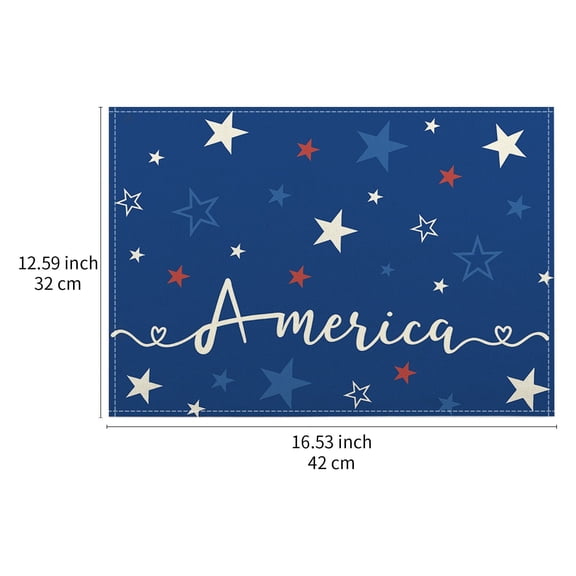 4th of July Patriotic Placemats Set of 4, America Flag Stars Flower Gnomes Patterned Placemats, Memorial Day Independence Day Table Mats for Party Kitchen Dining Decorations