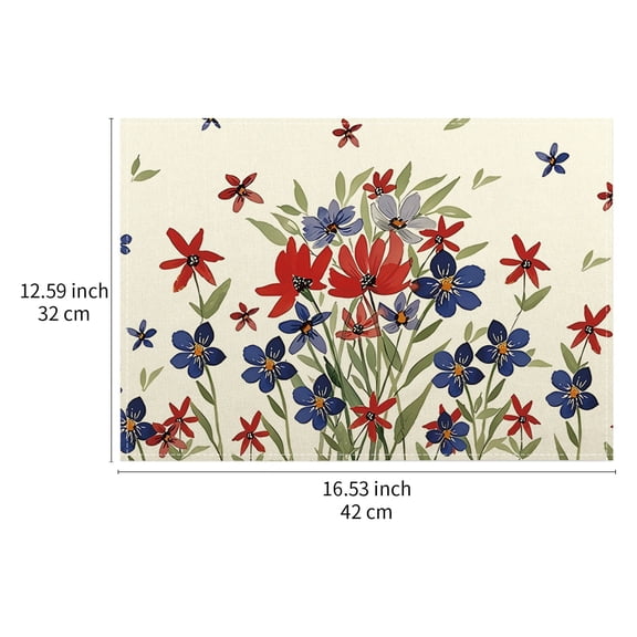4th of July Patriotic Placemats Set of 4, America Flag Stars Flower Gnomes Patterned Placemats, Memorial Day Independence Day Table Mats for Party Kitchen Dining Decorations