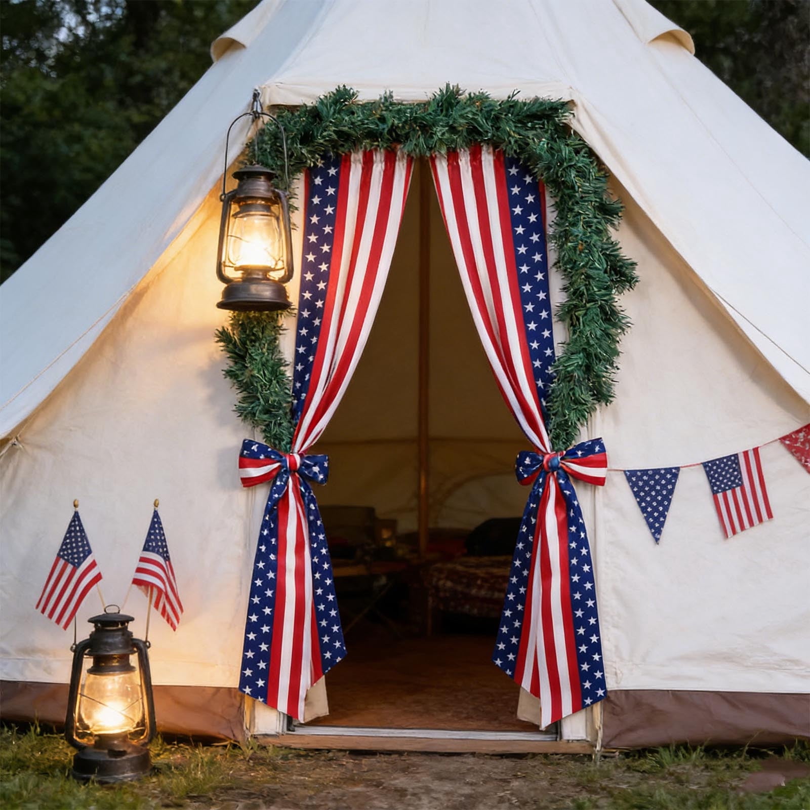 4th of July Patriotic Ribbon Garland Streamers, Red White Blue Star ...