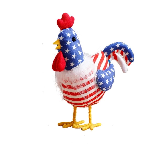 4th of July Patriotic Rooster Statue Set, Flag Striped Turkey Ornament Cute Chick Figurine for Festive Fourth of July Decor Front Door Wreath Fall Home Party Supplies