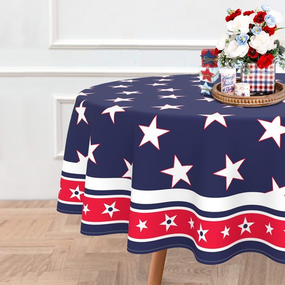 4th of July Patriotic Round Tablecloth 60x60 Inch Waterproof Memorial Day Independence Day Tablecloth American Flag Washable Table Cloth for Party Picnic Dinner Home Decor