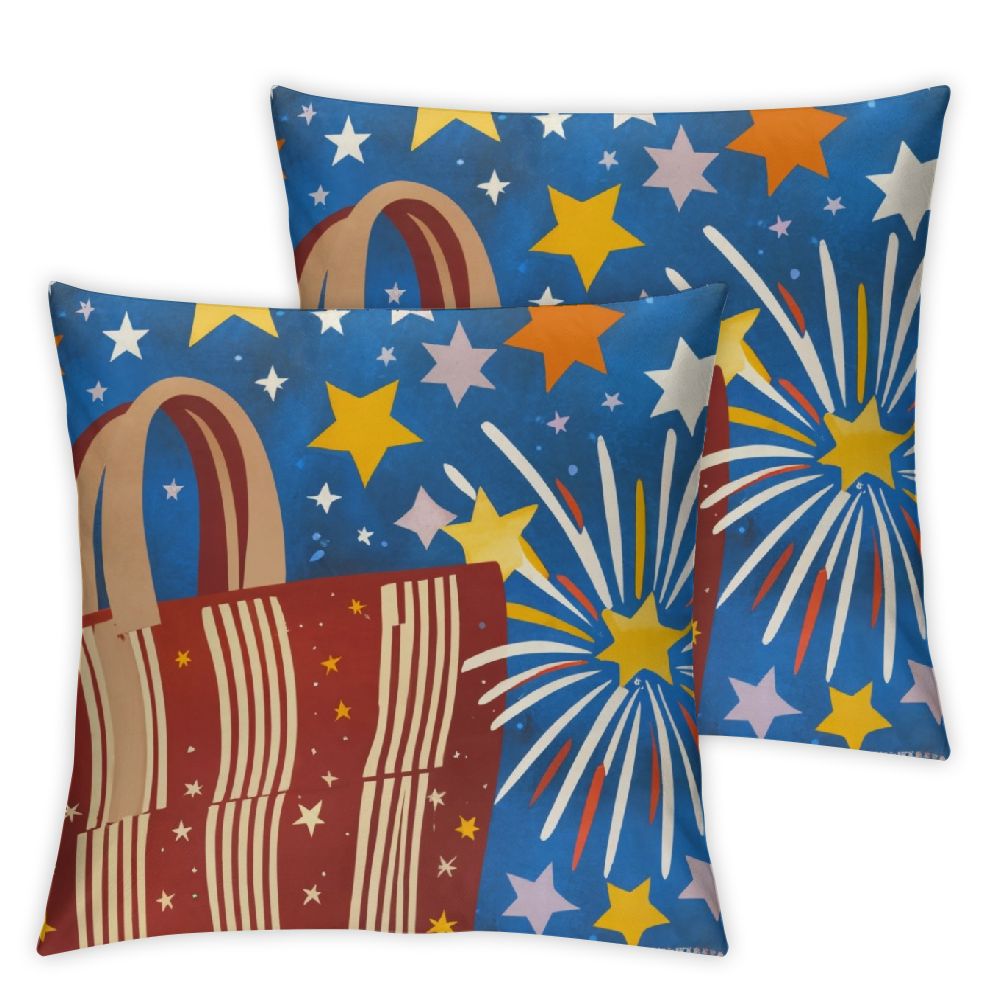 4th of July Patriotic Saying Throw Pillow Covers Set of 2, Red and Blue